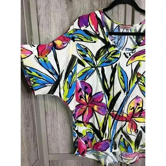 Jams World Top Sz XS Dali Floral Print Short Sleeves Scoop Neckline - Picture 2 of 9